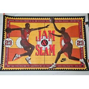 VTG 1990 Nike Michael Jordan Jam &‎ Slam Poster Chicago Bulls Stamp Air Jordan